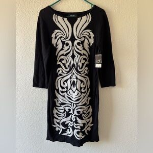 Nine West Black Dress with White Ornate Design NWT